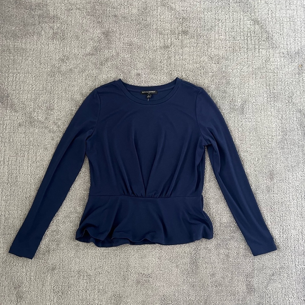 Banana Republic Navy Long Sleeve Peplum Top